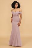 Off the Shoulder Mermaid Ruched Chiffon Bridesmaid Dress