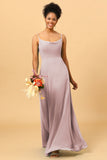 Sheath Spaghetti Straps Long Chiffon Bridesmaid Dress