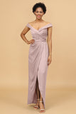 Sheath/Column Off The Shoulder Satin Long Bridesmaid Dress