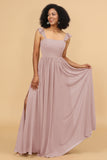 A-Line Floor Length Chiffon Bridesmaid Dress With Ruffles