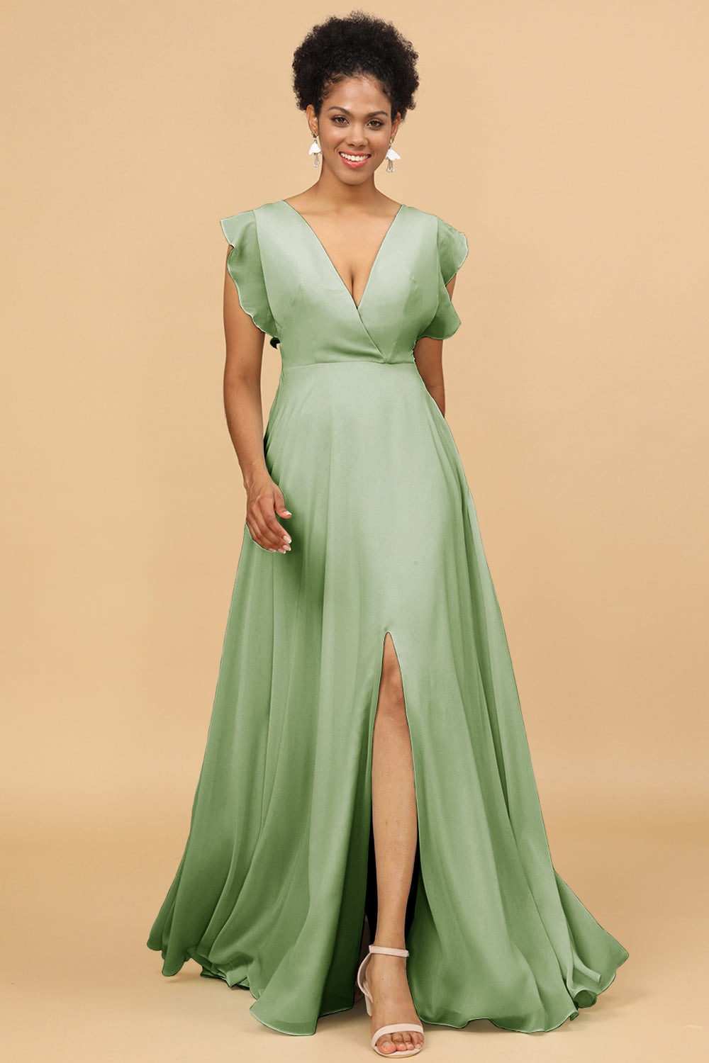 a-line v-neck floor-length chiffon evening dress Floor Length V-Neck Pleated Chiffon A-Line Dress