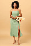 Sheath Spaghetti Straps Midi Chiffon Bridesmaid Dress with Slit