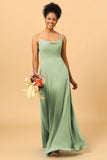 Sheath Spaghetti Straps Long Chiffon Bridesmaid Dress