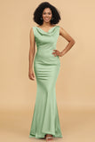 Mermaid Cowl Neck Backless Long Satin Bridesmaid Dress