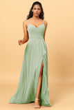 A Line Sweetheart Long Chiffon Bridesmaid Dress With Ruffle