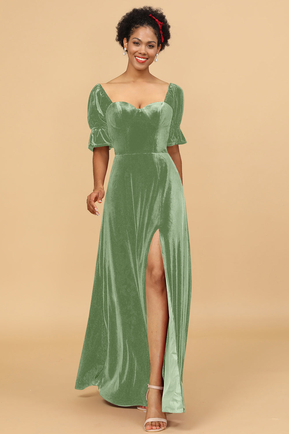 Wedtrend Women Bridesmaid Dress A Line Sweetheart Flare Sleeves Velvet Wedding Party Formal Evening Dress with Slit WEDTREND Wedtrend Women Bridesmaid Dress A Line Sweetheart Flare Sleeves Velvet Wedding Party Formal Evening Dress with Slit WEDTREND