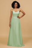 Sheath/Column Spaghetti Straps Long Chiffon Bridesmaid Dress