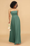 A Line Off The Shoulder Long Chiffon Bridesmaid Dress with Bowknot