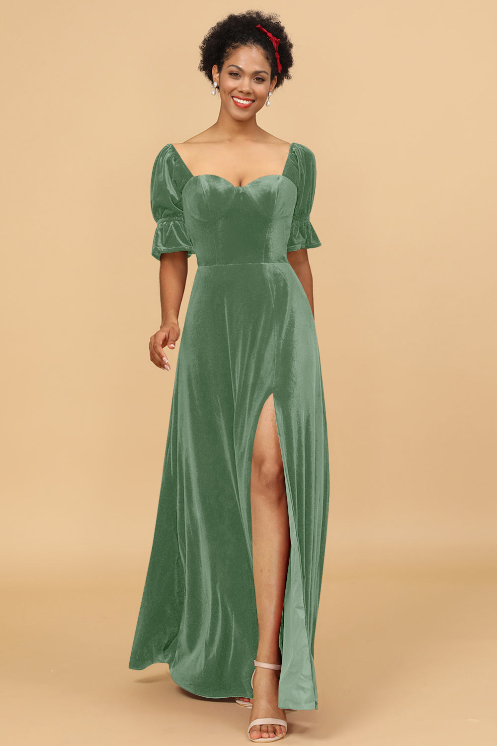 velvet bridesmaid dresses Dusty Rose Dress Mermaid Maxi Long Sleeve V-Neck Fitted silhouette Sweetheart neckline Built It's Time for Velvet Bridesmaid