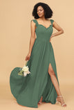 A Line Sweetheart Long Chiffon Bridesmaid Dress with Slit