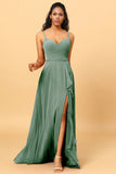 A Line Sweetheart Long Chiffon Bridesmaid Dress With Ruffle