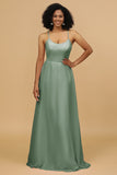 Sheath/Column Spaghetti Straps Long Chiffon Bridesmaid Dress