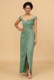 Sheath/Column Off The Shoulder Satin Long Bridesmaid Dress