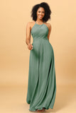 Sheath Halter Open Back Long Chiffon Bridesmaid Dress