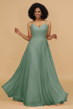 A Line Spaghetti Straps Chiffon Long Bridesmaid Dress