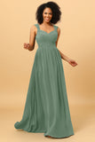 A Line Sweetheart Chiffon Floor Length Bridesmaid Dress with Heart Shaped Open Back