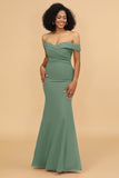 Off the Shoulder Mermaid Ruched Chiffon Bridesmaid Dress