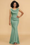 Mermaid Cowl Neck Backless Long Satin Bridesmaid Dress