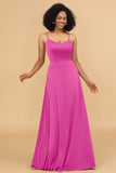 A Line Spaghetti Straps Floor Length Satin Bridesmaid Dress