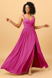 Spaghetti Straps Long Chiffon Bridesmaid Dress with Slit