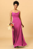 Sheath Spaghetti Straps Long Chiffon Bridesmaid Dress