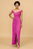 Sheath/Column Off The Shoulder Satin Long Bridesmaid Dress