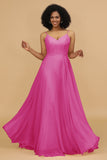 A Line Spaghetti Straps Chiffon Long Bridesmaid Dress