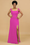 Sheath Spaghetti Straps Long Chiffon Bridesmaid Dress with Slit