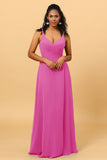 A Line V Neck Spaghetti Straps Floor Length Long Chiffon Bridesmaid Dress