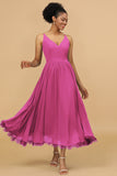 A Line Spaghetti Straps Long Chiffon Bridesmaid Dress with Ruffles