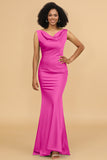 Mermaid Cowl Neck Backless Long Satin Bridesmaid Dress