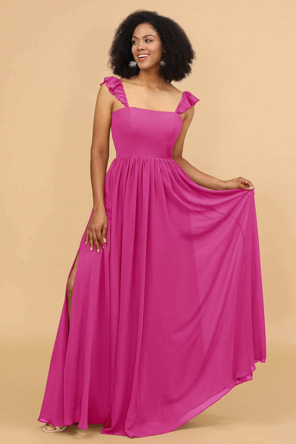 a-line scoop floor-length chiffon bridesmaid dress with ruffle Chic Long A line Sleeveless Scoop Neck Ruffle Chiffon Bridesmaid Dresses