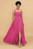 Sheath Square Neck Floor Length Chiffon Bridesmaid Dress