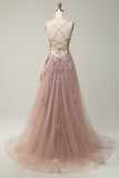 Blush A Line Spaghetti Straps Long Prom Dress with Appliques