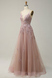 Blush A Line Spaghetti Straps Long Prom Dress with Appliques