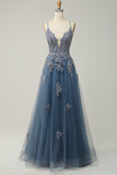 A-Line Light Purple Long Lace Up Back Prom Dress with Appliques