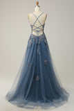 A-Line Light Purple Long Lace Up Back Prom Dress with Appliques