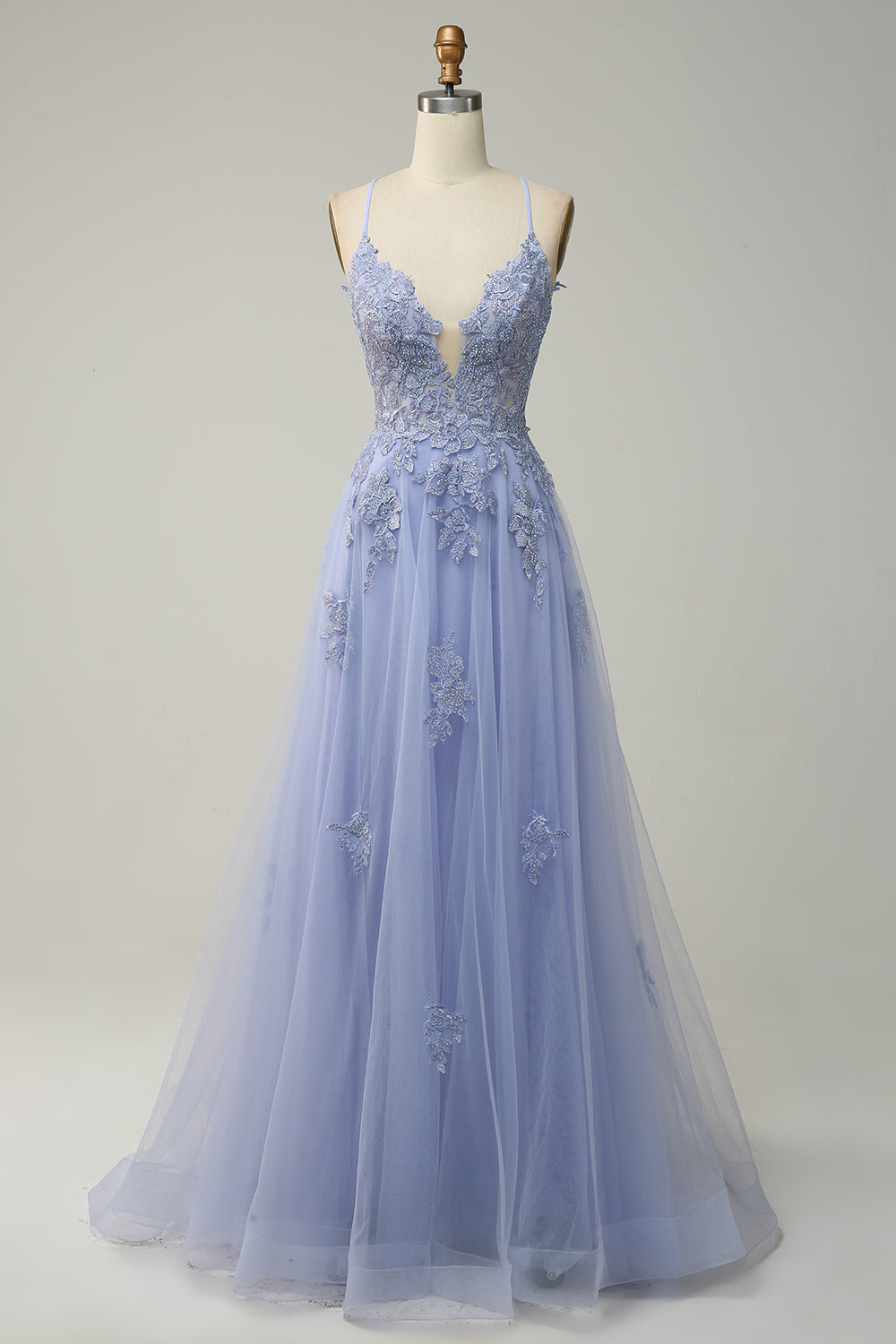 Wedtrend Women Grey Blue Long Prom Dress A Line Spaghetti Straps Formal Dress with Appliques WEDTREND Wedtrend Women Grey Blue Long Prom Dress A Line Spaghetti Straps Formal Dress with Appliques WEDTREND