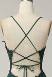 A Line Spaghetti Straps Long Dark Green Prom Dress with Criss Cross Back