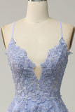 A-Line Light Purple Long Lace Up Back Prom Dress with Appliques