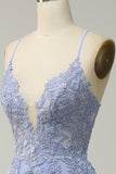 A-Line Light Purple Long Lace Up Back Prom Dress with Appliques