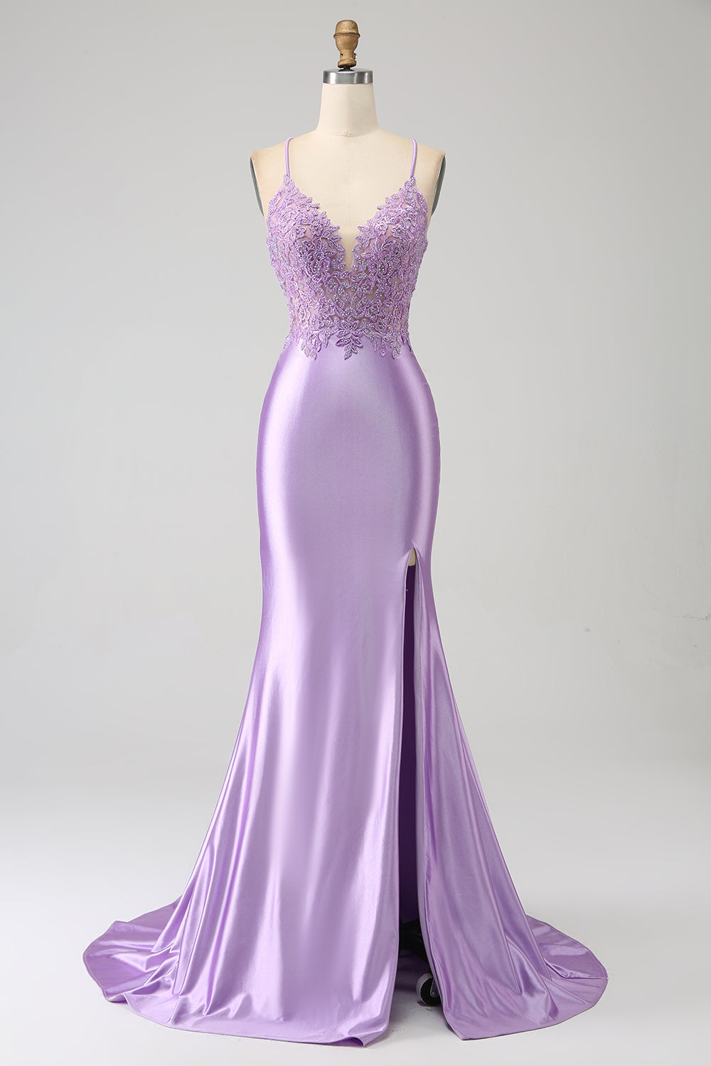 lilac mermaid prom dress with beading Modern Lilac Mermaid Beading Sleeveless Long Prom Dress with Slit misshow.com