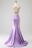 Stylish Lilac Mermaid Spaghetti Straps Long Prom Dress with Appliques Slit