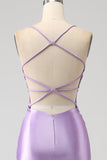 Stylish Lilac Mermaid Spaghetti Straps Long Prom Dress with Appliques Slit