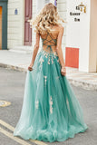 Glitter Green A-Line Spaghetti Straps Prom Dress With Sparkly Sequin Appliques