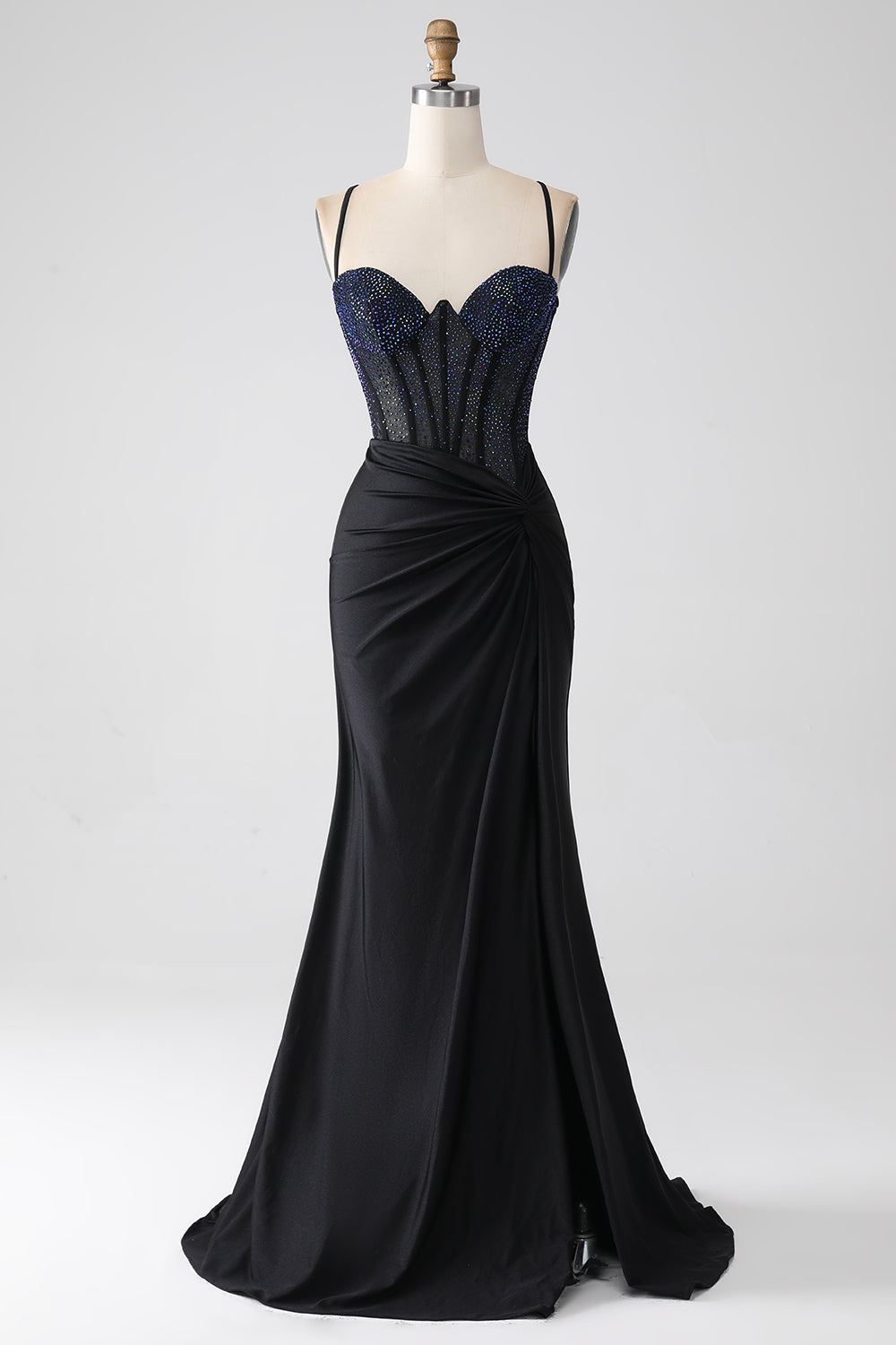 Wedtrend Women Black Prom Dress Mermaid Spaghetti Straps Long Corset Party Dress with Beading, Black / US12 Wedtrend Women Black Prom Dress Mermaid Spaghetti Straps Long Corset Party Dress with Beading, Black / US12