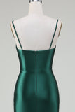 Dark Green Mermaid Spaghetti Straps Sweep Train Long Prom Dress