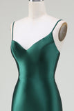 Dark Green Mermaid Spaghetti Straps Sweep Train Long Prom Dress