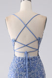Grey Blue Mermaid Spaghetti Strap Beaded Backless Long Prom Dress With Appliques