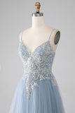 Sparkly Grey Blue Mermaid Spaghetti Straps Sequin Long Prom Dress